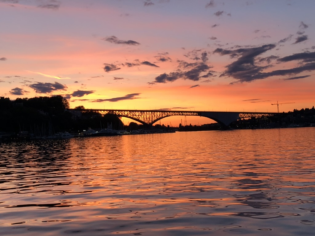 Lake Union sunset under the Aurora Bridge